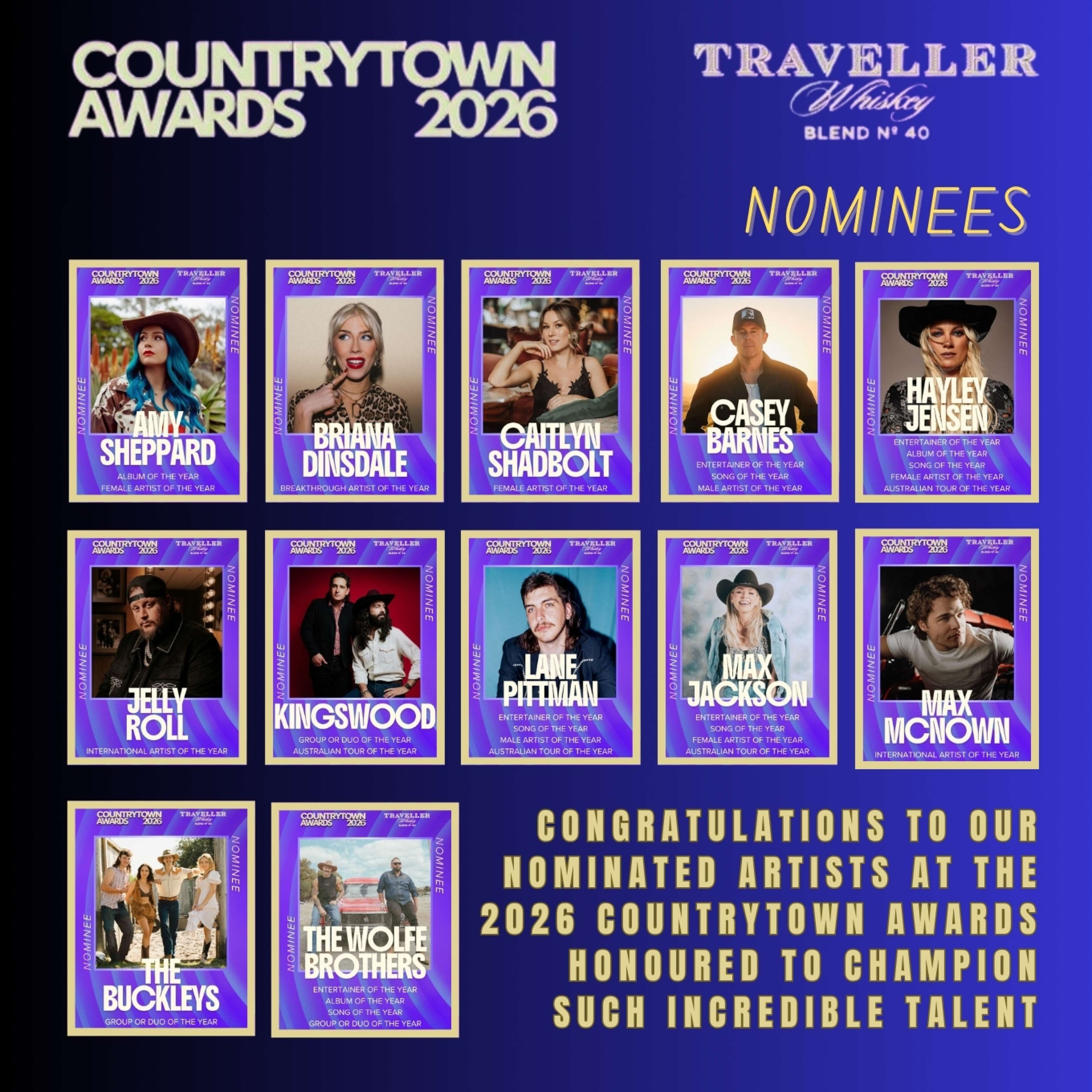 Congratulations to Our 2026 Countrytown Awards Nominated Artists