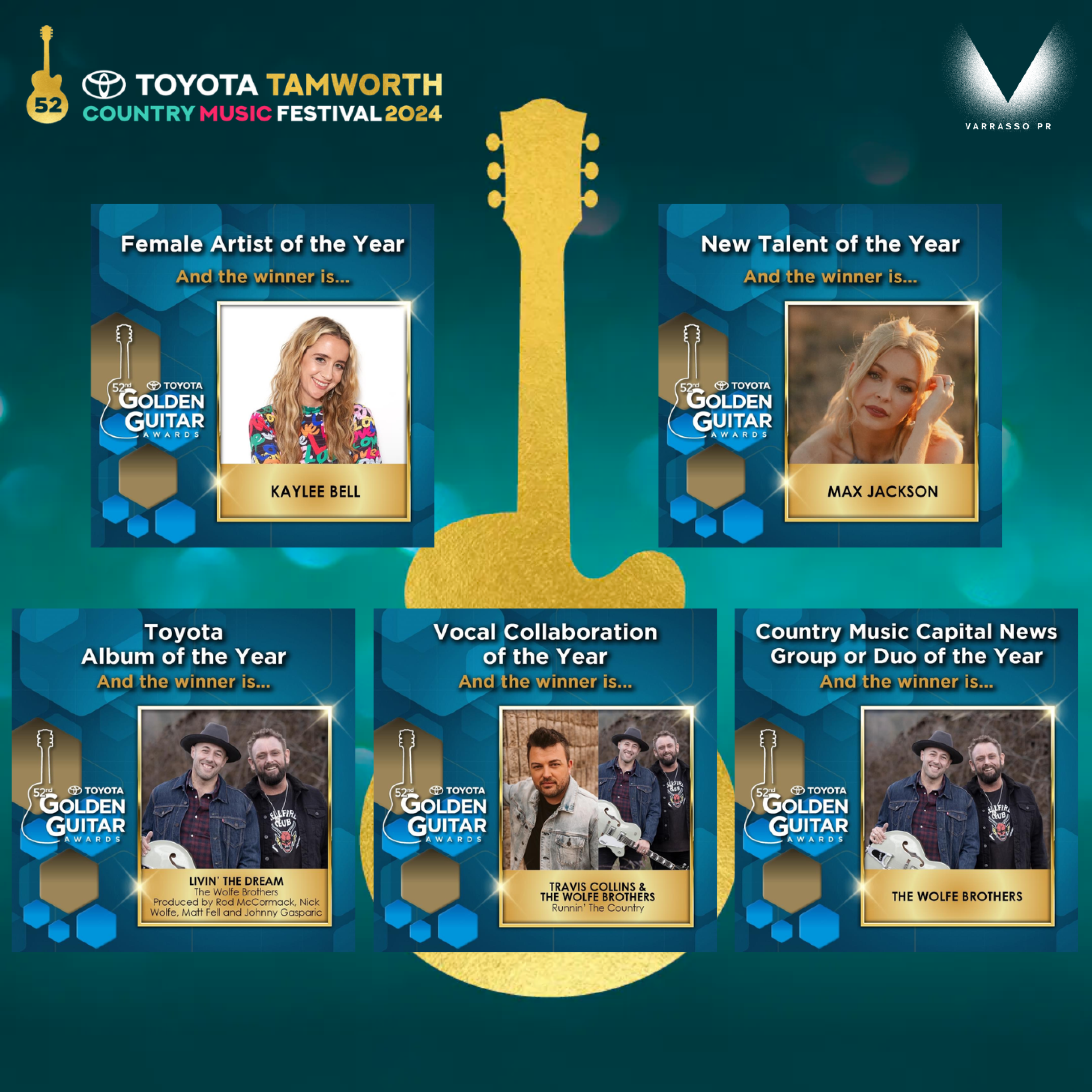 Varrasso PR's Artist win 5 awards at the 2024 Toyota Golden Guitar