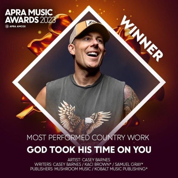 Casey Barnes wins 2023 APRA Music Award for