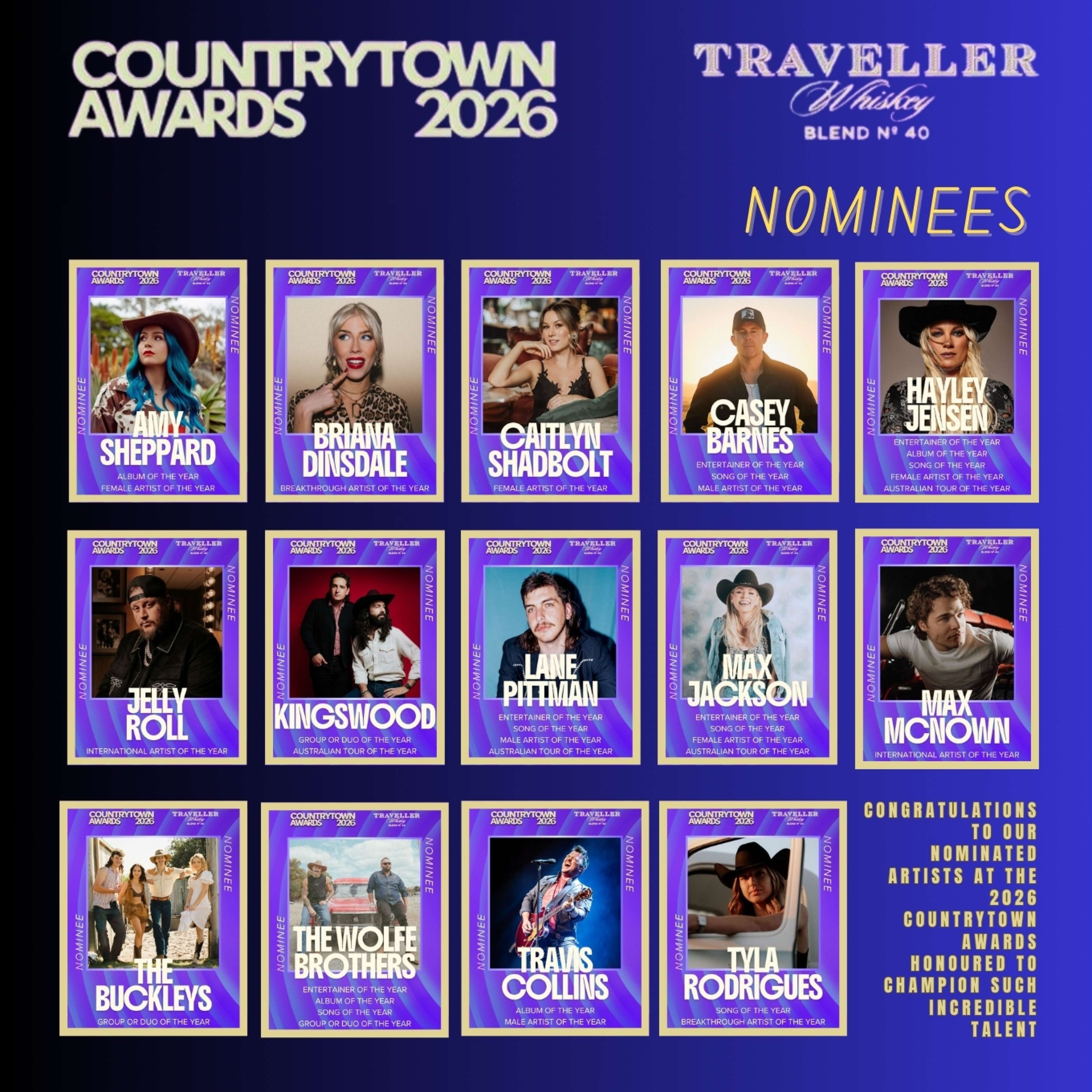 Congratulations to Our 2026 Countrytown Awards Nominated Artists